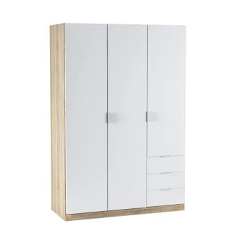 Daband - Guardaroba 3 ante effetto legno bianco, rovere 121x52h180 cm