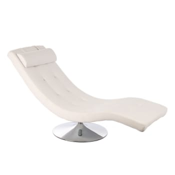 SLEEPER - Poltrona chaise longue girevole in similpelle bianca cm 180x60 90h