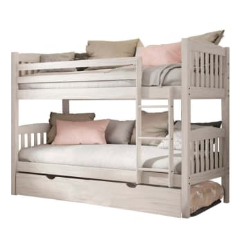Brave - Litera + cama elevable madera blanco decapé 90x190cm