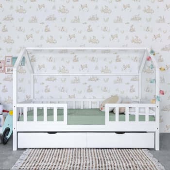 Banco cama para niños en madera blanca 190 x 90 y cajones, Jules - Happy  Garden