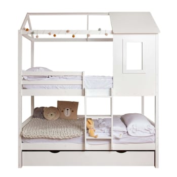Casita - Litera + cama elevable madera blanco 90x190/90x190cm