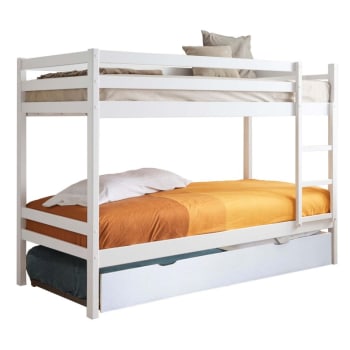 Tiana - Letto a castello + letto apribile legno bianco 90x190/90x190cm