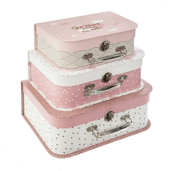 Petit - Set di 3 Valigie cartone rosa 29,5x22x10,5cm