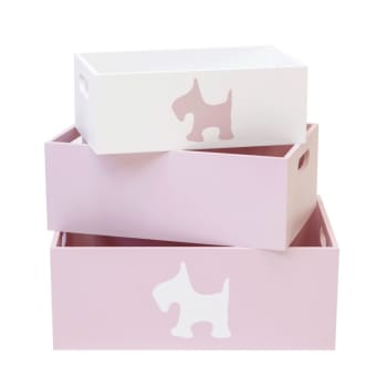 Dog - Cajas set de 3 mdf rosa 15x40x28/13x35x23/11x30x18cm