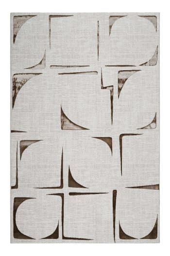 Nelle - Tapis ras beige chiné avec motif brun 120x170