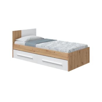 Dabau - Letto singolo effetto legno rovere nodi, bianco 90x190 cm