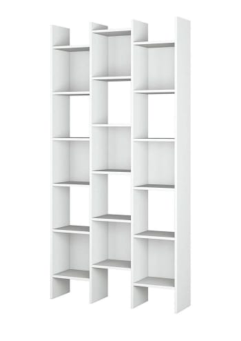 Dmanis - Bibliothèque avec 18 étagères effet bois blanc