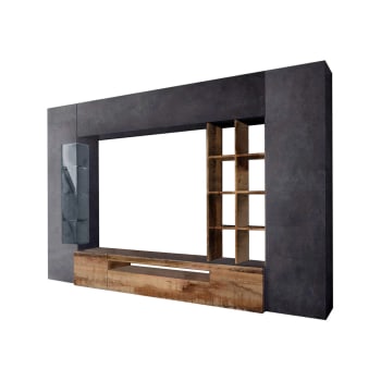 Dlazzar - Parete attrezzata effetto legno acero, ardesia 290x40h192 cm