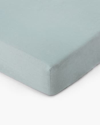 Spannbettlaken aus Leinen, Blau, 135X190x23 cm