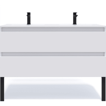 Hudson - Meuble salle de bain double vasque 120cm 2 tiroirs Blanc
