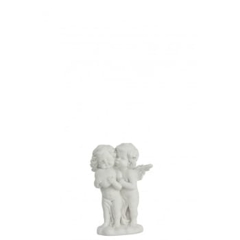 Pareja de ángeles abrazándose en resina blanco 10x7x16 cm