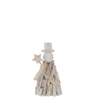 Muñeco de nieve con estrella de madera blanca de 31 cm de altura