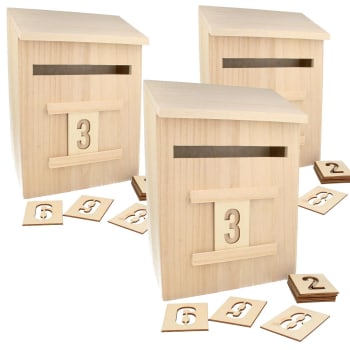 3 calendari dell'Avvento con cassetta delle lettere in legno 28 cm
