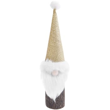 Elfo de navidad en el tronco del árbol con sombrero dorado - 18 x 4 cm