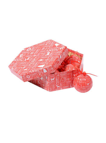 Box 7 sfere natalizie in plastica rosso e bianco