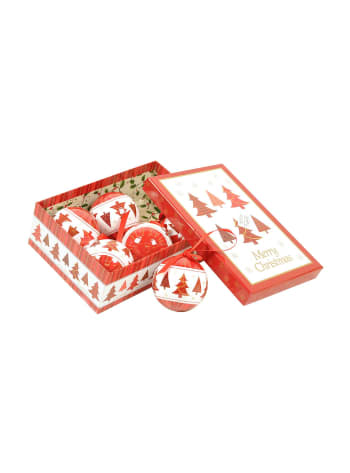 Box 6 sfere natalizie in plastica bianco e rosso