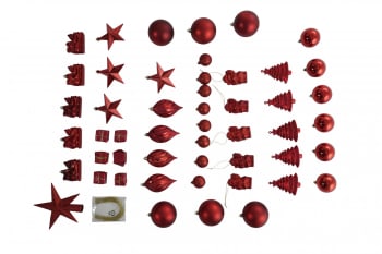 Box 50 pezzi decorazioni natalizie in plastica rosso