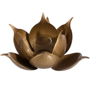 Porte bougie lotus en verre et métal