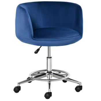 Chaise de bureau ergonomique réglable acier chromé velours bleu roi