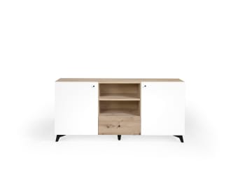 DESIGN - Aparador COLONIA en MDF roble y patas blanco mate.