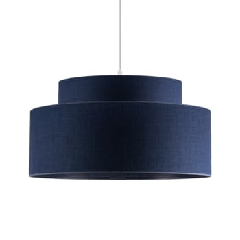 LUNEL - Suspension en lin bleu indigo finition noir Ø 40cm H25cm