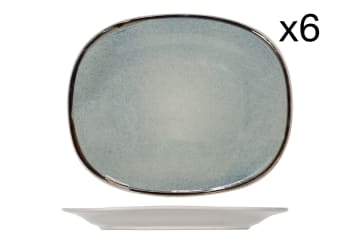 FEZ - Lot de 6 Assiettes à dessert ovales en Grès, bleu, D19,5X23,5 cm