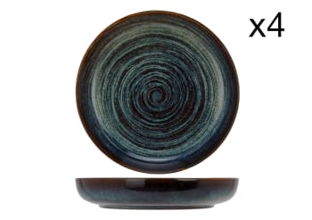 ATLANTIS - 4er-Set tiefe Teller aus Steingut, blau, D24 cm