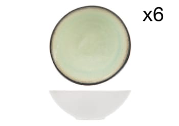 FEZ - Lot de 6 Assiettes creuses en Grès, vert, D18 cm