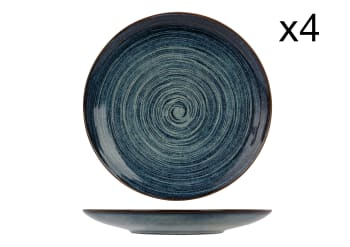 ATLANTIS - Lot de 4 Assiettes plates en Grès, bleu, D27,5 cm