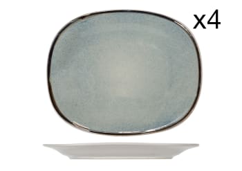 FEZ - Lot de 4 Assiettes plates en Grès, bleu, 24X31 cm
