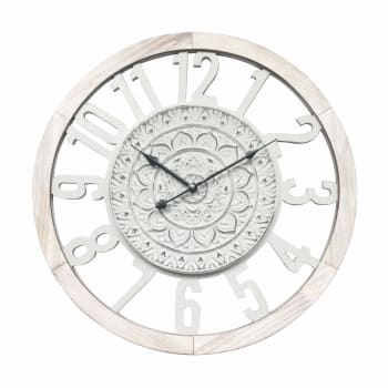 Orologio numeri romani in legno metallo bianco e beige ø 50 cm