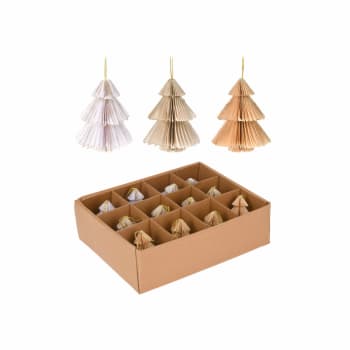 Lot de 12 pendentifs pour arbre de Noël en papier 3 couleurs assorties