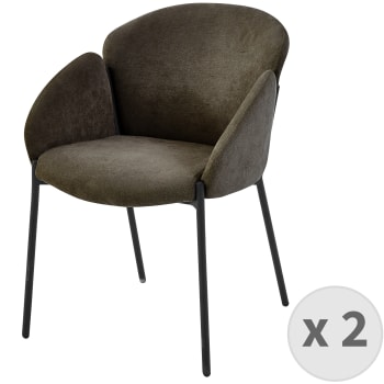 Candice - Chaise en tissu chevrons Taupe et pieds métal noir (x2)