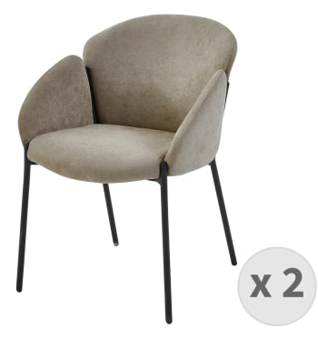 Candice - Chaise en tissu chevrons Marron Clair et pieds métal noir (x2)