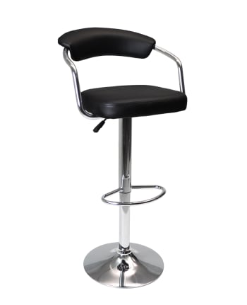 Sgabello Da Bar Girevole In Ecopelle - Con Schienale E Poggiapiedi Regolabile, Nero