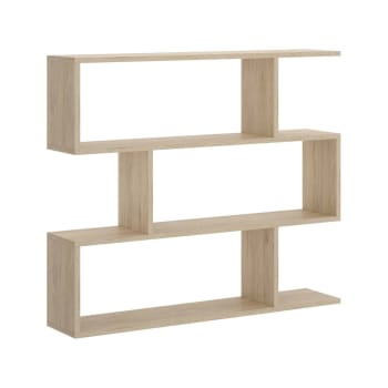 Libreria BAÏTA Helena - Effetto Rovere E Cannage Rattan - 100 Cm - 2 Cassetti In Rattan - Maniglie Ottone