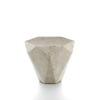 DIAMONDSMALL - Tavolino basso da caffè in pietra fossile bianco cm 60x60 50h