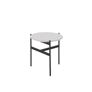 THOR - Tavolino basso tondo in alluminio piano ceramica bianco cm 40x40 35h