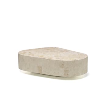 TRAPEZIO - Tavolino basso in pietra fossile tavolo da caffè beige cm 100x52 28h