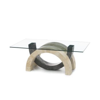 OLIMPIA - Tavolino basso da caffè in pietra fossile bianco grigio cm 120x70 41h