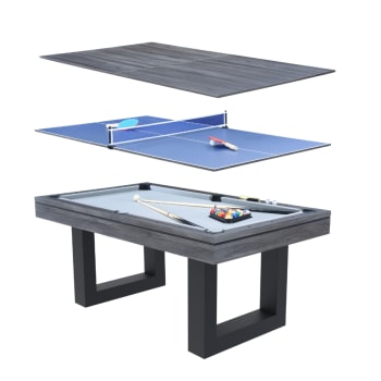 Denver - Table multi-jeux 3 en 1 billard et ping pong en bois gris
