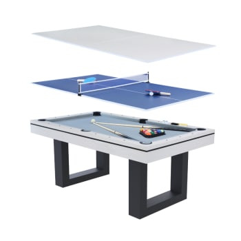 Denver - Mesa de juegos multijugador 3 en 1 billar y ping-pong en madera blanca