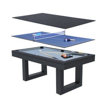 Denver - Mesa de juegos multijugador 3 en 1 billar y ping-pong de madera negra