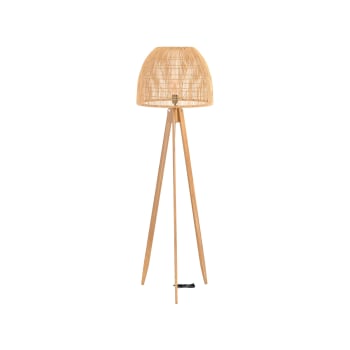 TRIO Piantana Treppiede Delhi - Lampada Da Terra In Metallo, Colore Legno E Nichel Antico, Altezza 158cm, Attacco E27 - 2