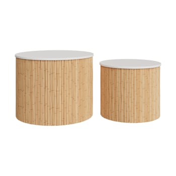 Owan - Tavolini rotondi in legno e bianco (set di 2)