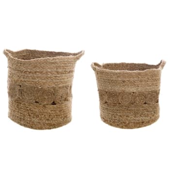 Animal-design Set Di 3 Cestini Decorativi Rotondi In Erba Marina Con Manici - Naturale, Per Frutta Pane O Home Decor (Misure: 32, 34, 40 Cm)