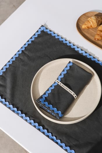 Set wavy - Ensemble de table nappe et serviettes 8 pièces lin 100% gris et bleu