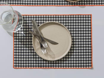 Set feston - Set de mesa mantel y servilletas 8 piezas algodón y pes negro y fluor