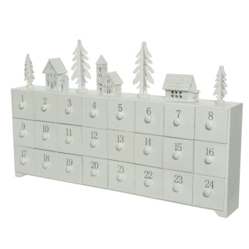 Calendario dell'avvento con case ed alberelli in legno MDF da 28 cm