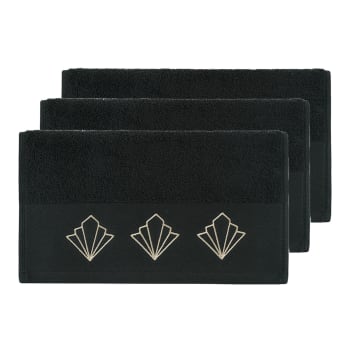 Palima - Lot de 3 serviettes invité Noir 30x50 cm
